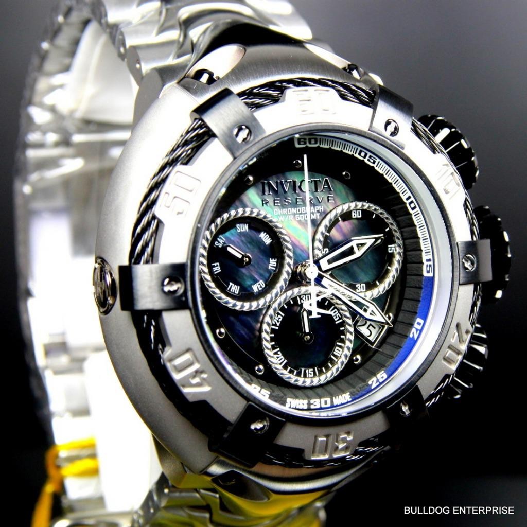 Invicta Reserve Thunderbolt Black MOP Swiss Silver Steel Chronograph Watch New