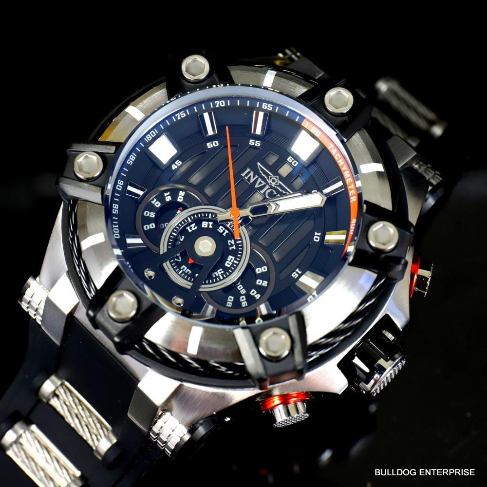 Invicta Bolt Quartz Chronograph 52mm Black Silicone Strap Watch New