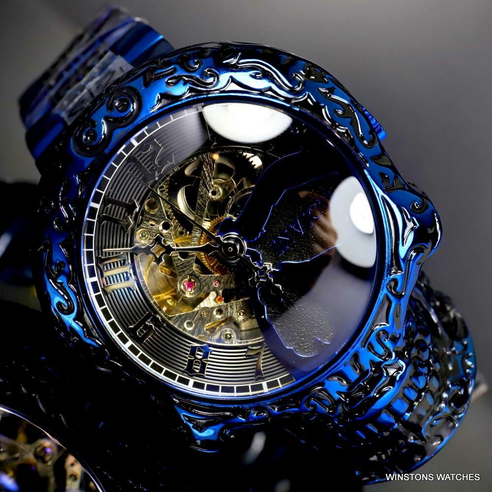 Invicta Artist Skull Automatic Skeletonized Blue Stainless Steel 50mm Watch New