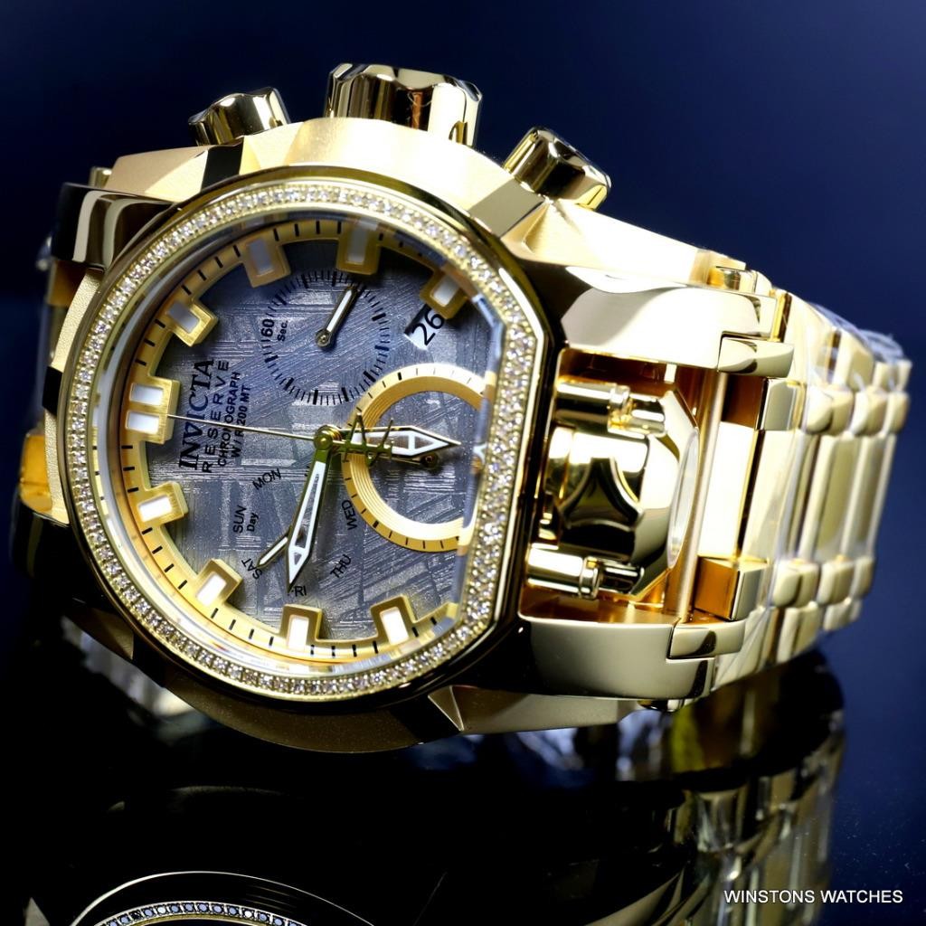 Invicta Reserve Magnum Meteorite Diamond Swiss Mvt Gold Plated 52mm Watch New
