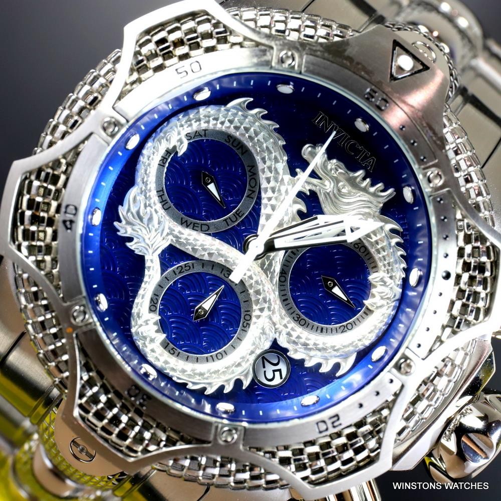 Invicta Venom Dragon Scale Swiss Mvt Chrono Stainless Steel 52mm Blue Watch New