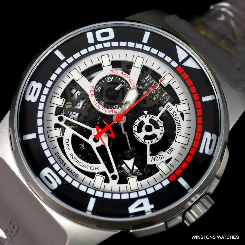 Invicta Reserve Sea Vulture Swiss Made 47mm Gray Rubber Skeletonized Watch New