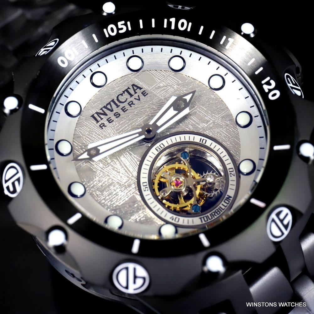 Invicta Reserve Venom Hybrid Meteorite Tourbillon Black Steel Watch 52mm New