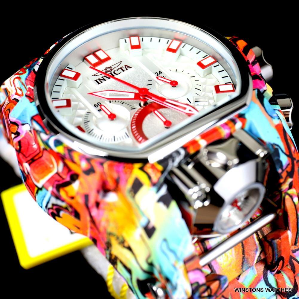 Invicta Reserve Bolt Zeus Magnum Graffiti Steel Red Swiss Mvt Watch 52mm New