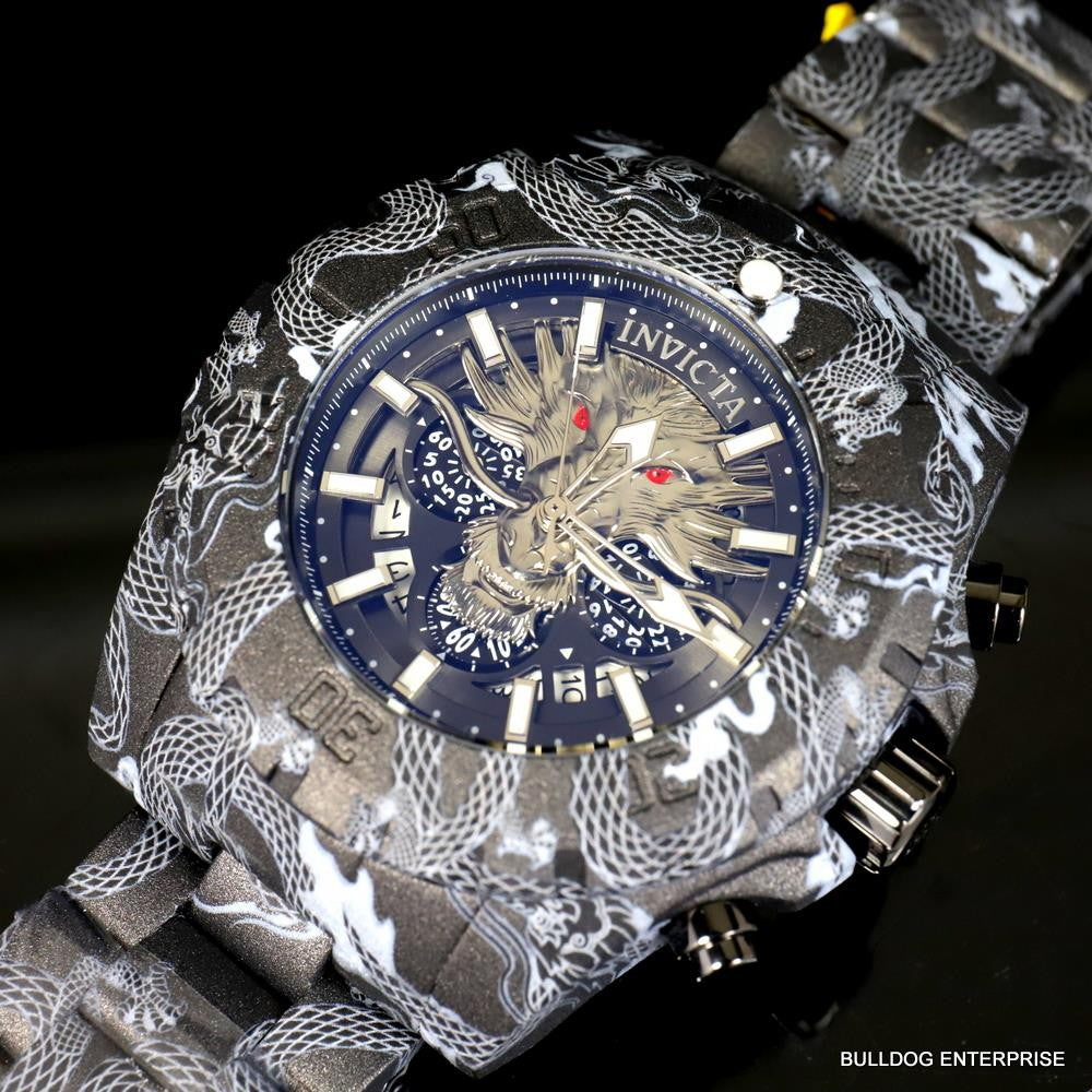 Invicta Pro Diver Dragon Hydroplated Steel 52mm Gray Black Chronograph Watch New