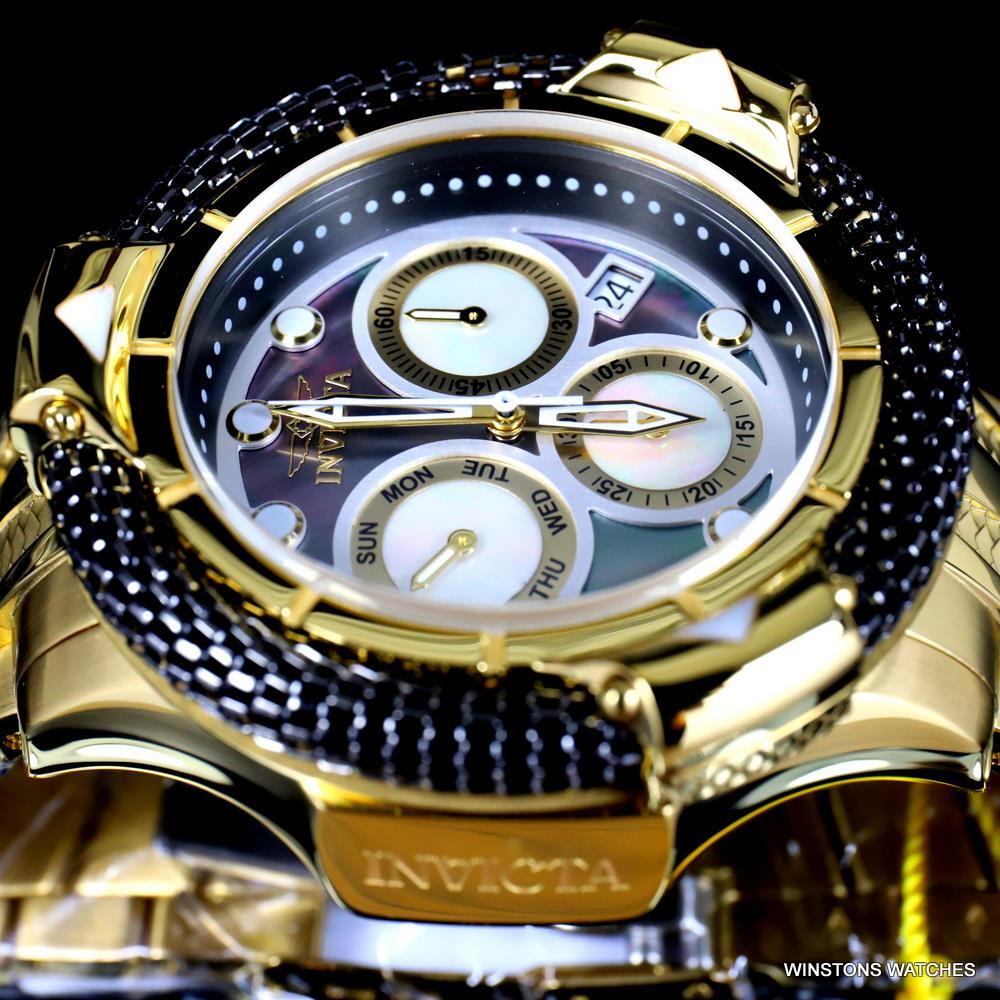 Invicta Subaqua Poseidon Bolt Hybrid Black MOP Gold Plated Swiss 55mm Watch New