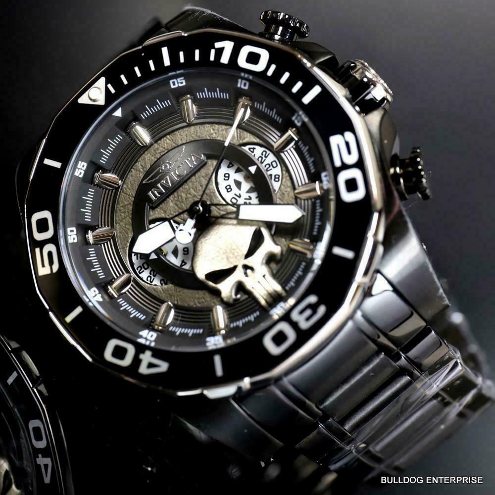 Invicta Marvel Punisher Chronograph Limited Black Stainless Steel 48mm Watch New