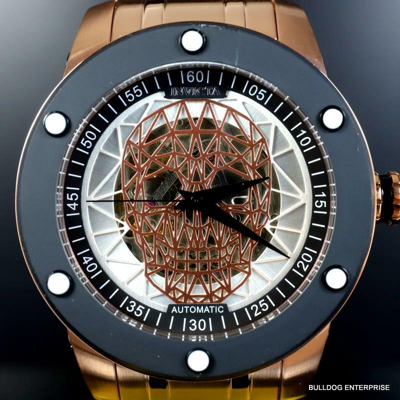 Invicta Speedway Skull Sketonized Rose Gold Tone Steel Automatic 51mm New