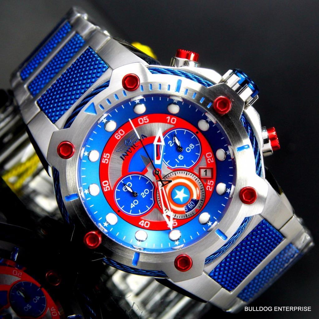 Invicta Marvel Captain America Bolt 51mm Steel Limited Ed Chronograph Watch New