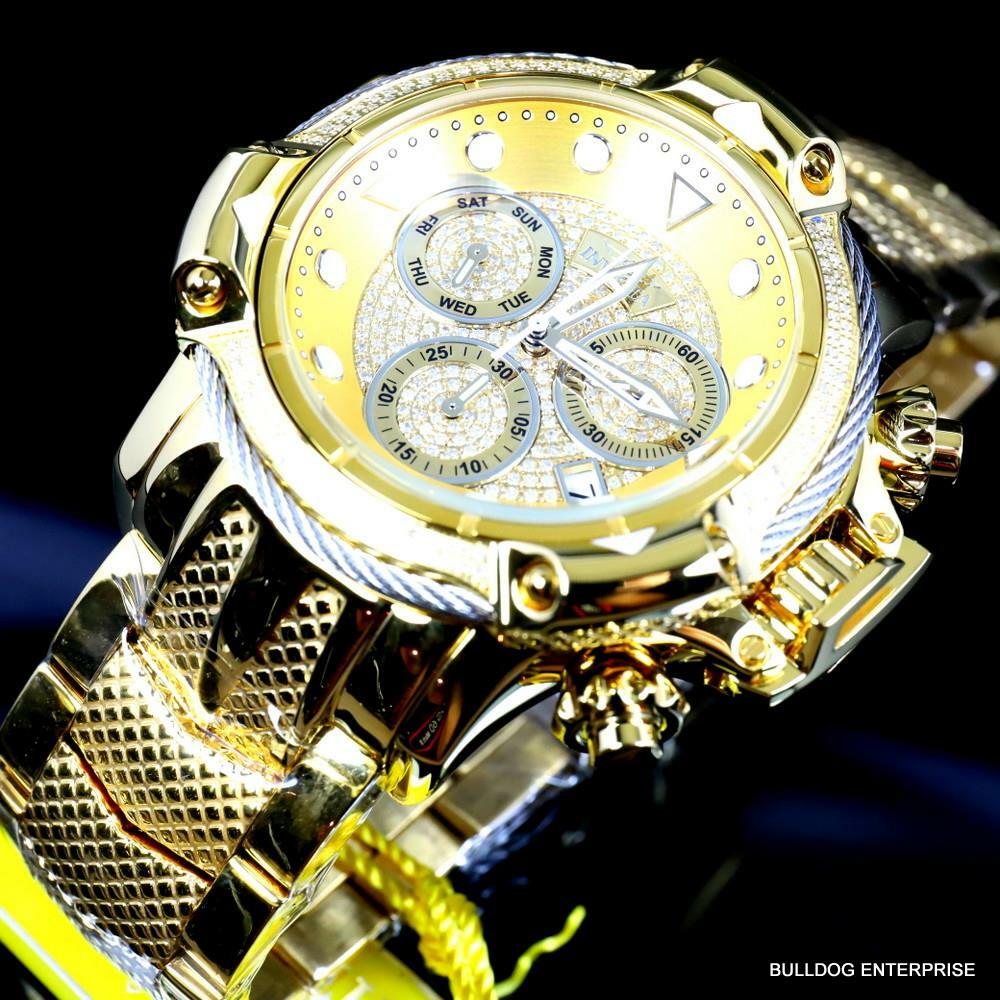 Invicta Subaqua Poseidon Bolt 1.29 CTW Diamond Swiss Gold Plated 50mm Watch New