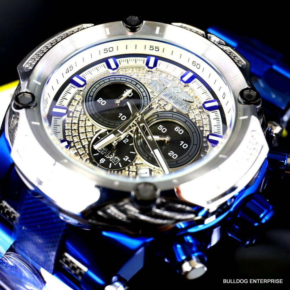 Invicta Shaq Bolt .74 CTW Diamond Blue Stainless Steel 60mm Swiss Mvt Watch New