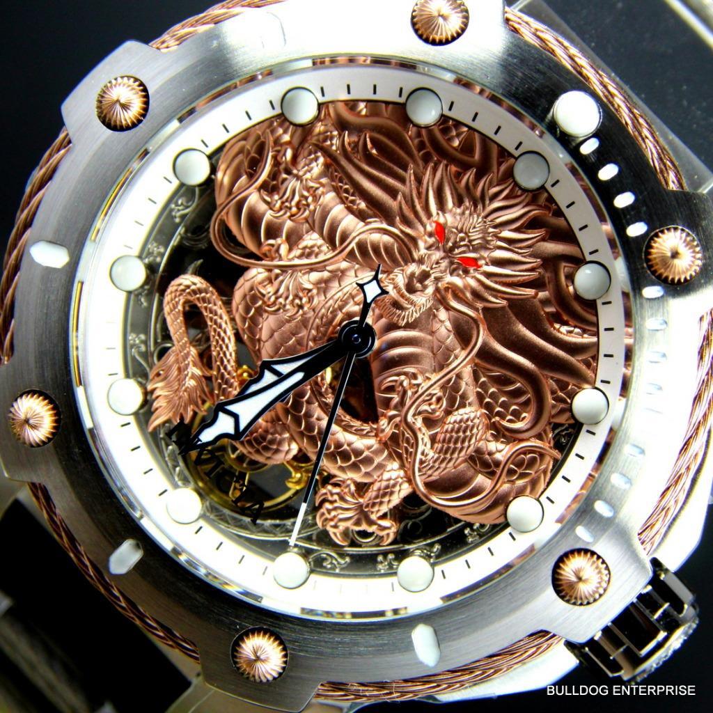 Men's Invicta Bolt Dragon Rose Gold Tone Mechanical Silicone 52mm Watch New