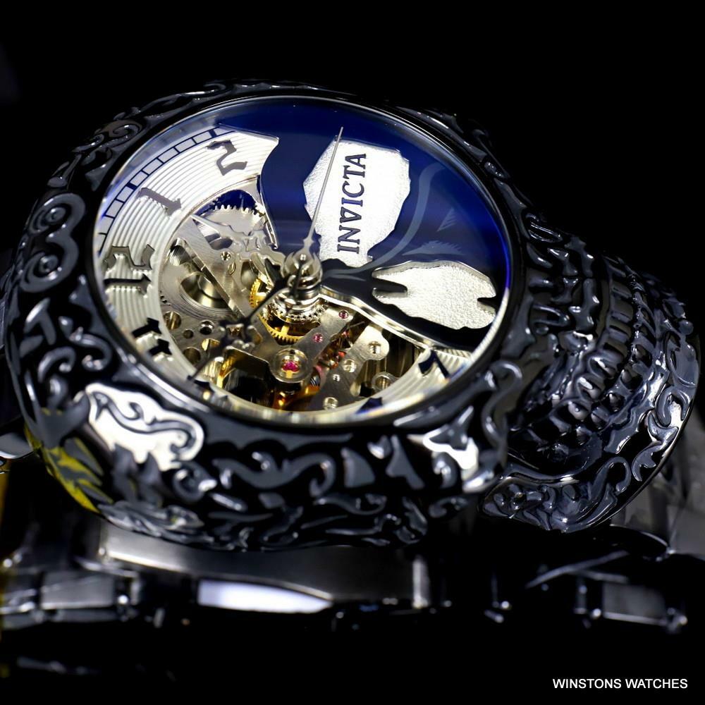 Invicta Artist Skull Automatic Skeletonized Black Stainless Steel 50mm Watch New