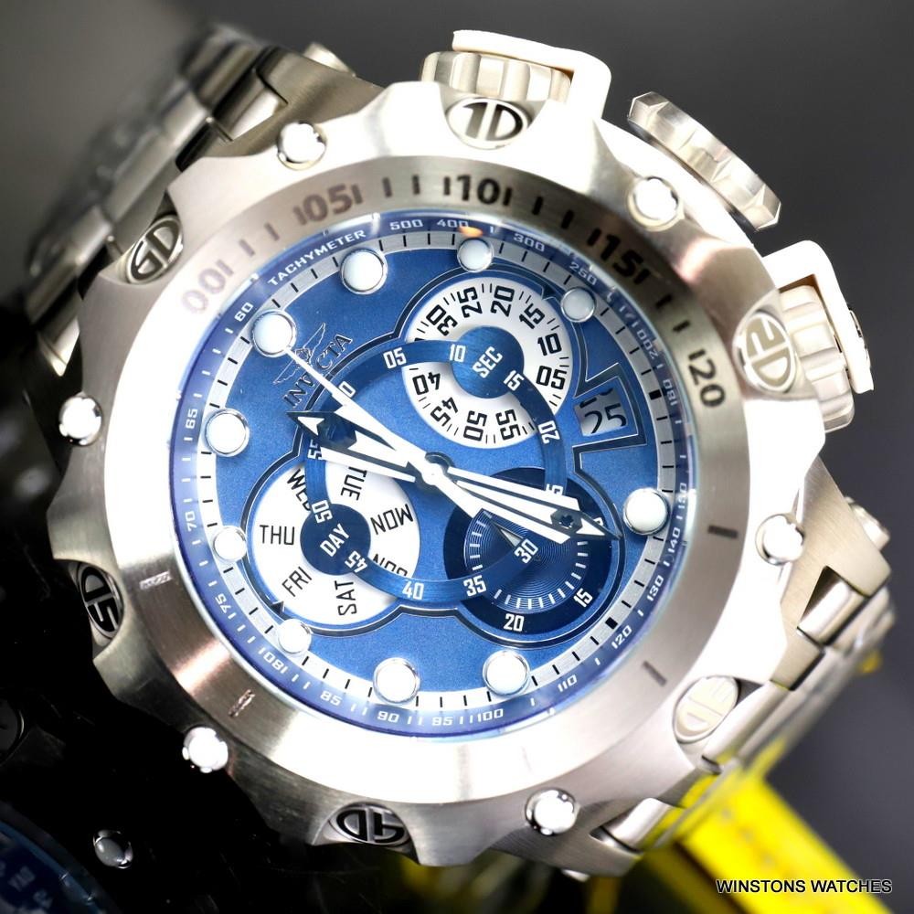 Invicta Reserve Venom Hybrid Swiss Mvt Blue Chronograph Steel Watch 52mm New