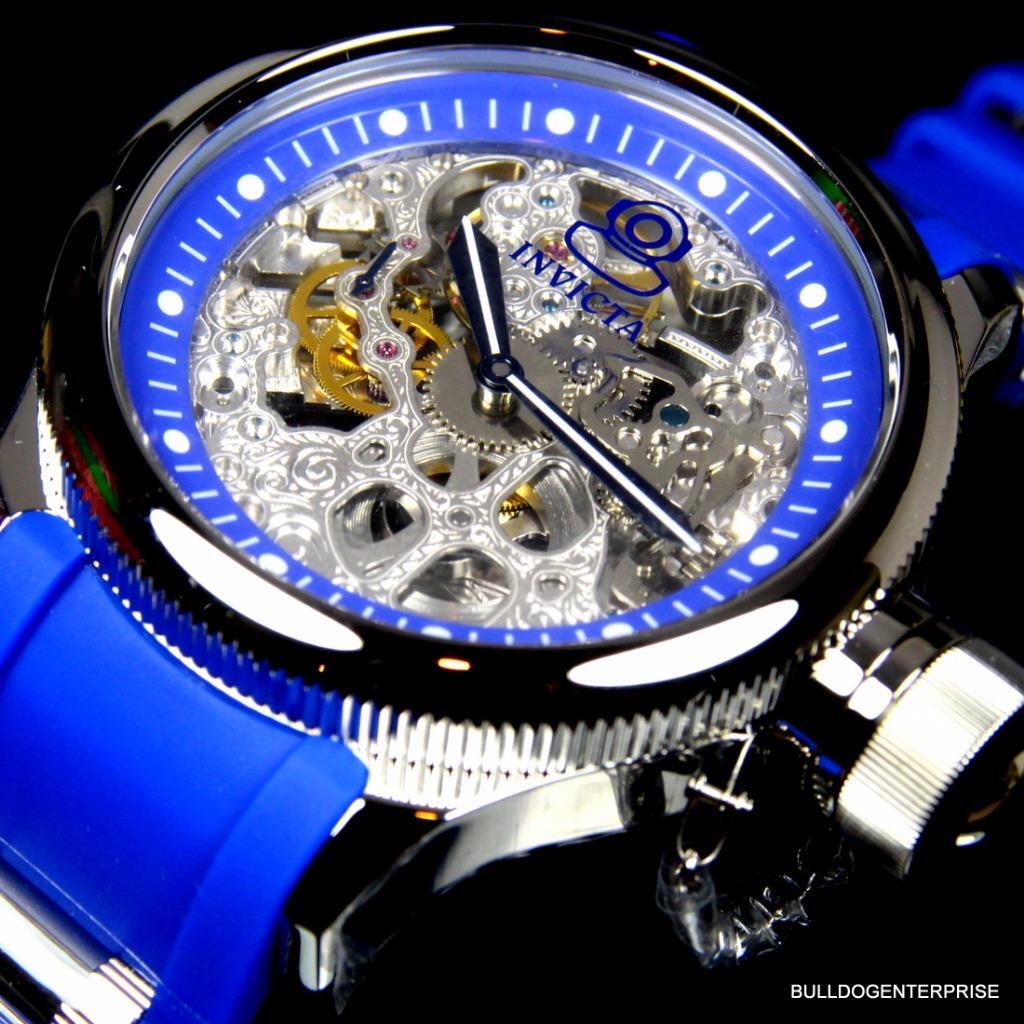Invicta Russian Diver Skeleton Exhibition Blue 52mm Mechanical Rubber Watch New