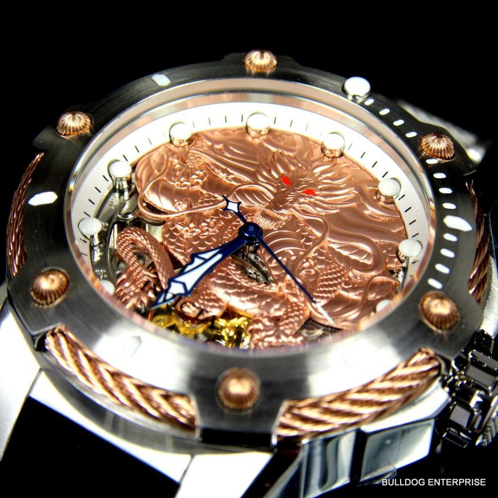 Men's Invicta Bolt Dragon Rose Gold Tone Mechanical Silicone 52mm Watch New