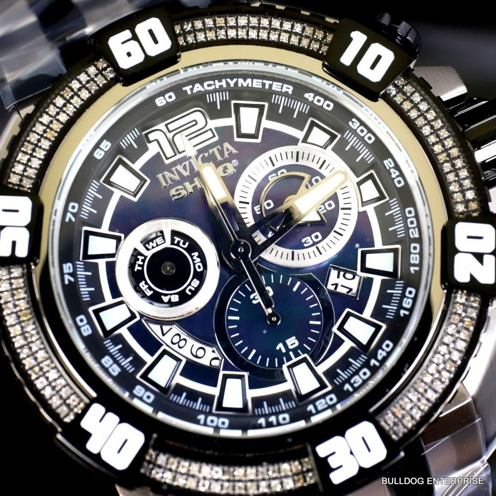 Invicta Shaq Grand Octane .75 CTW Diamond Black MOP Swiss 63mm Steel Watch New