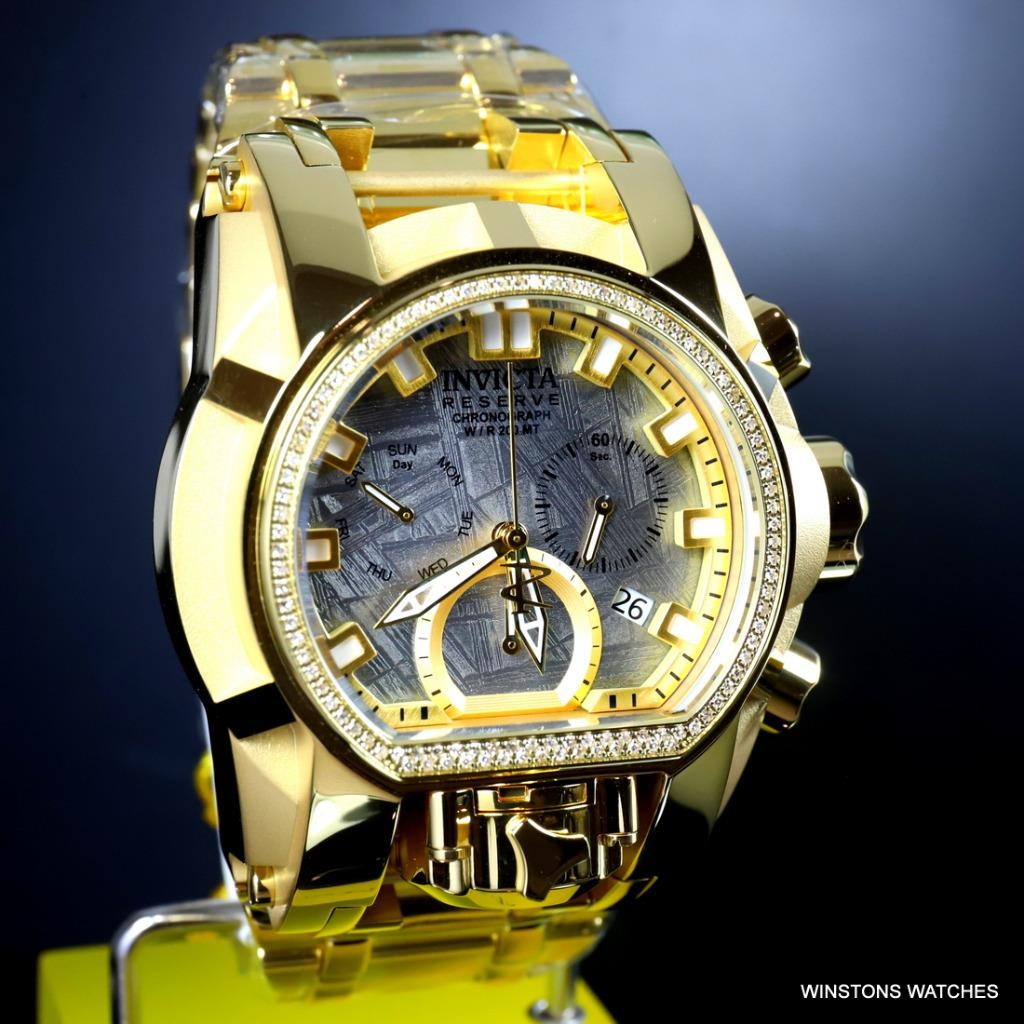 Invicta Reserve Magnum Meteorite Diamond Swiss Mvt Gold Plated 52mm Watch New