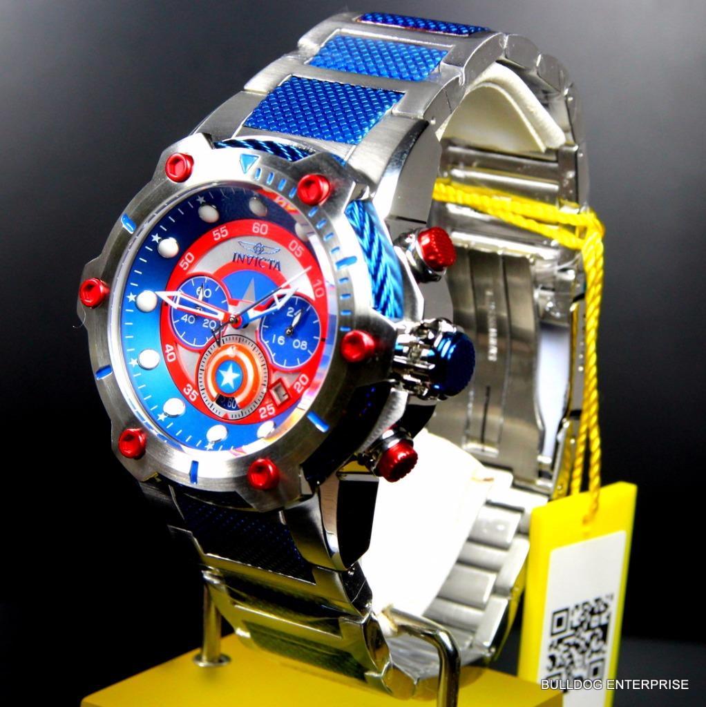 Invicta Marvel Captain America Bolt 51mm Steel Limited Ed Chronograph Watch New