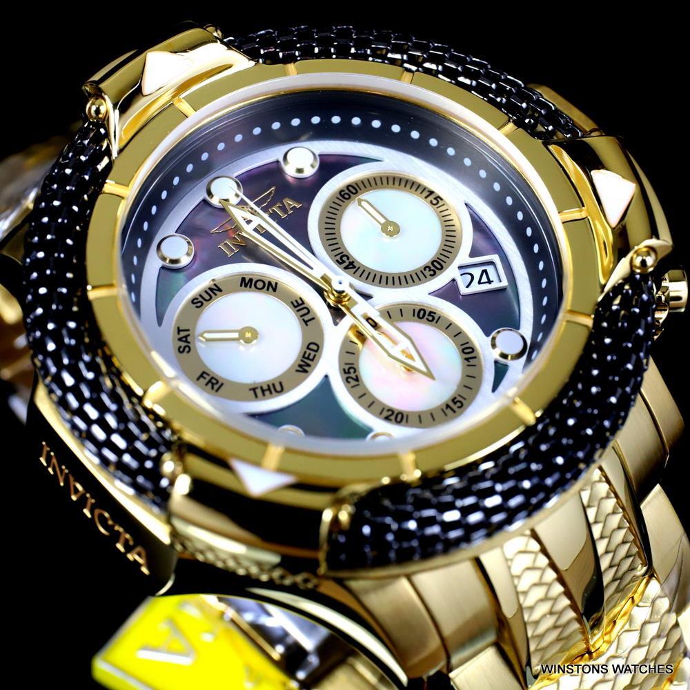 Invicta Subaqua Poseidon Bolt Hybrid Black MOP Gold Plated Swiss 55mm Watch New