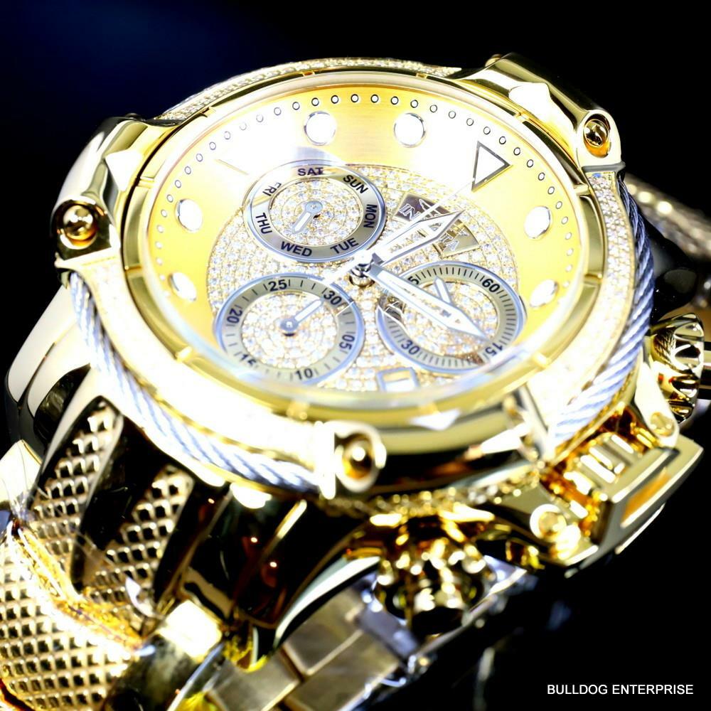 Invicta Subaqua Poseidon Bolt 1.29 CTW Diamond Swiss Gold Plated 50mm Watch New