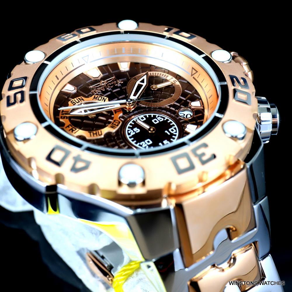 Invicta Excursion High Polish Rose Gold Steel Swiss Mvt 57mm Brown Watch New