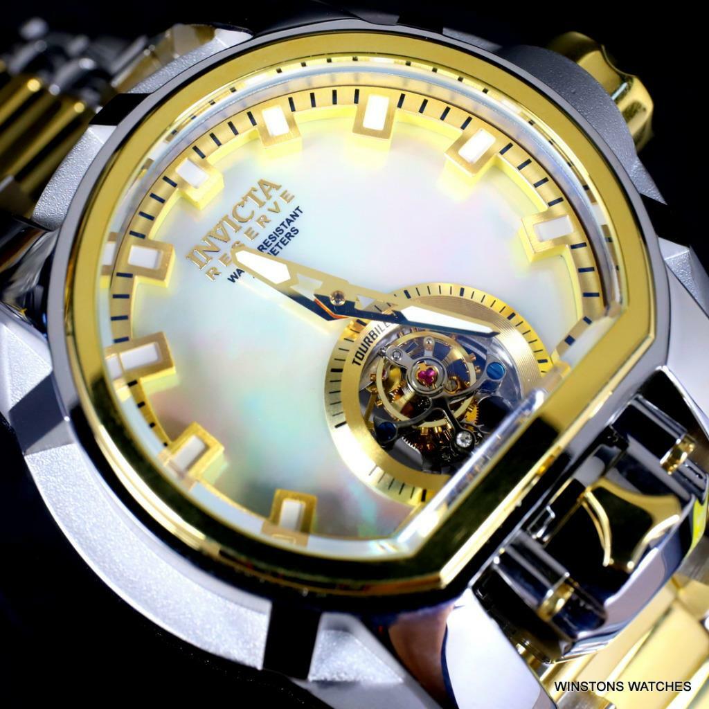 Invicta Reserve Magnum Bolt Zeus Tourbillon MOP 2 Tone Steel 52mm Watch New