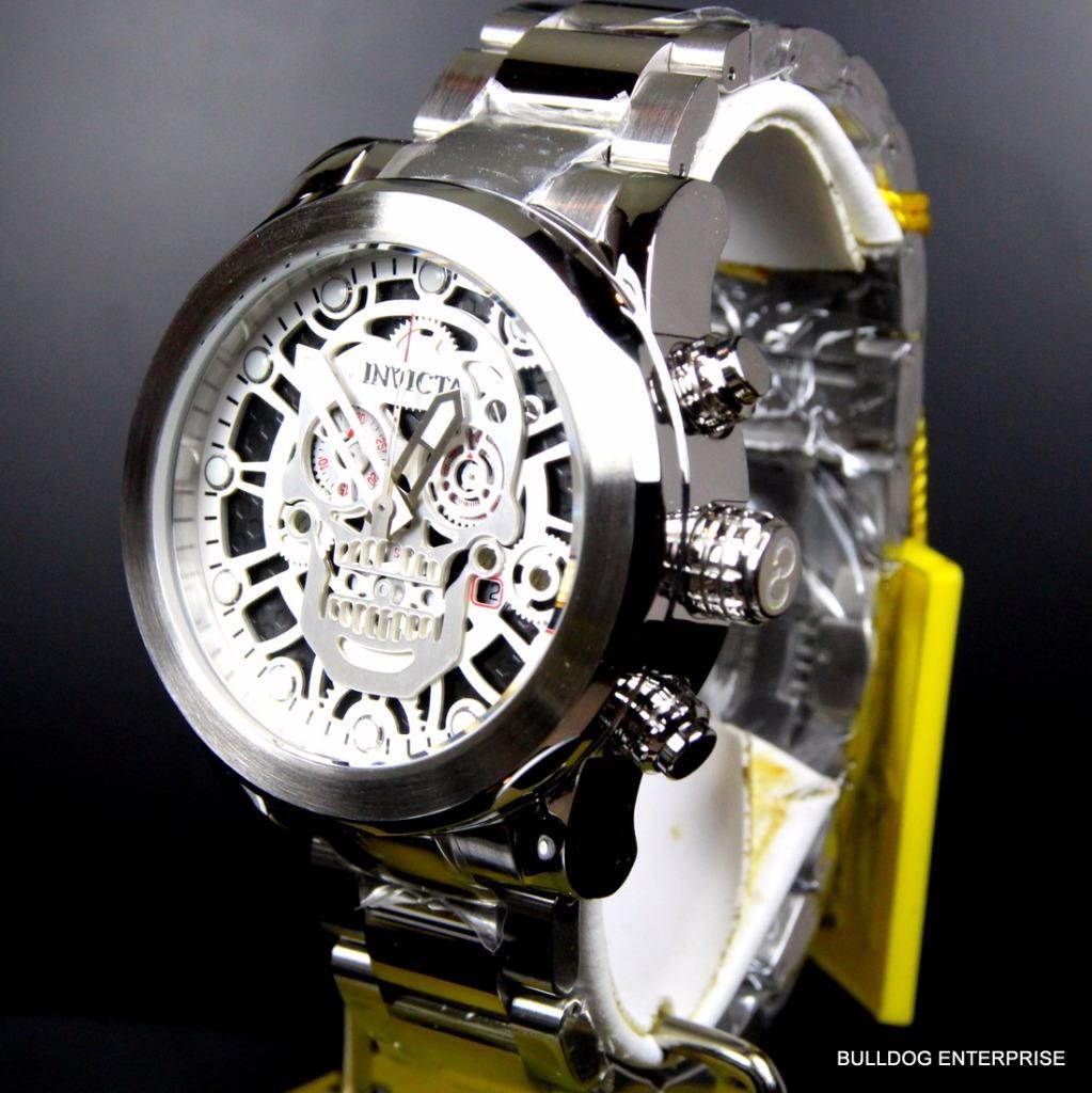 Invicta Corduba Skull Collection Skeletonized Chronograph Steel Silver Watch New