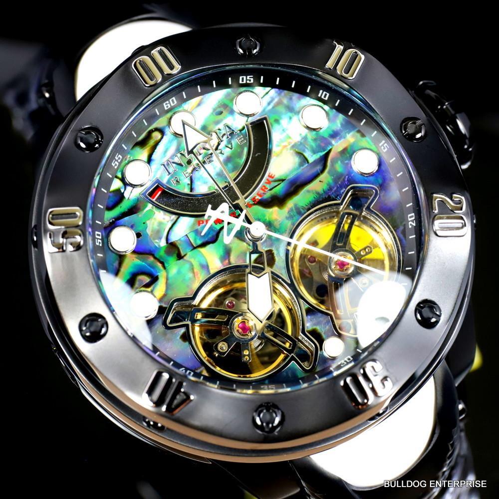 Invicta Reserve Kraken Abalone Double Open Heart Automatic Black Steel Watch New