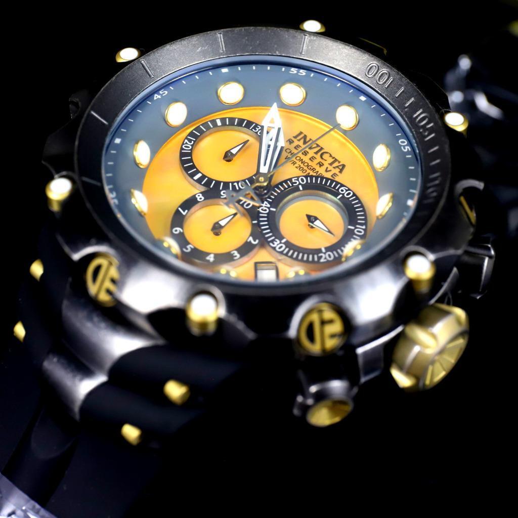 Invicta Reserve Venom Gen II Swiss Made Distressed Black Gold MOP 52mm Watch New