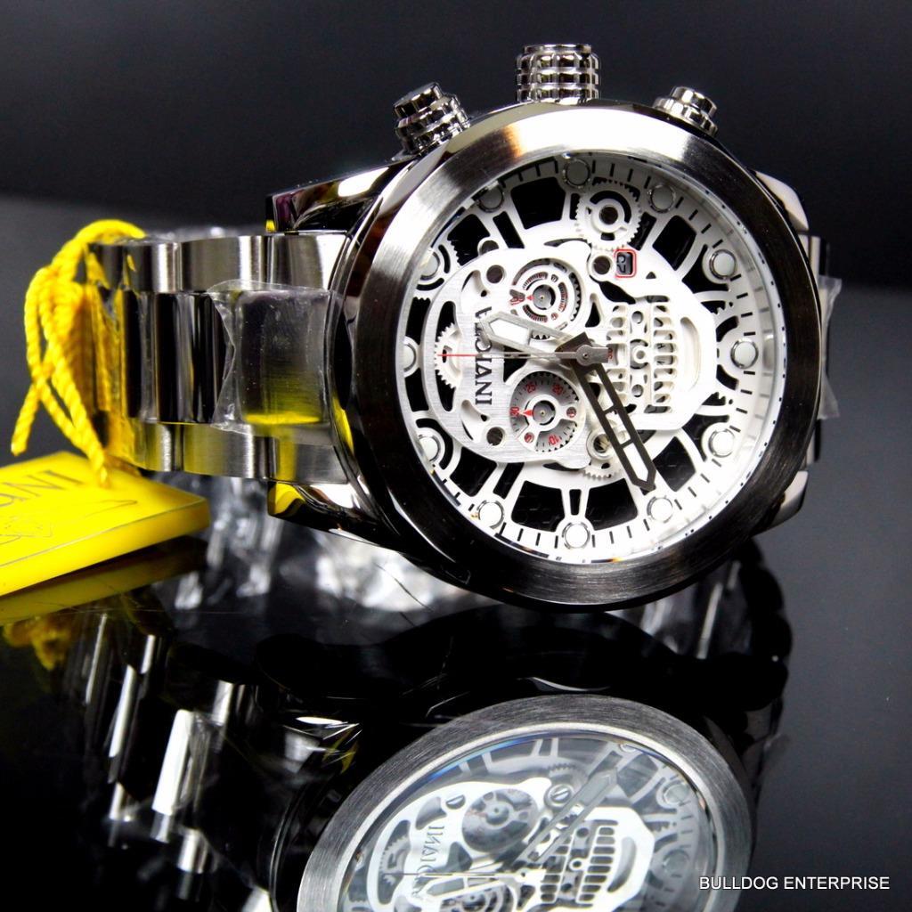 Invicta Corduba Skull Collection Skeletonized Chronograph Steel Silver Watch New