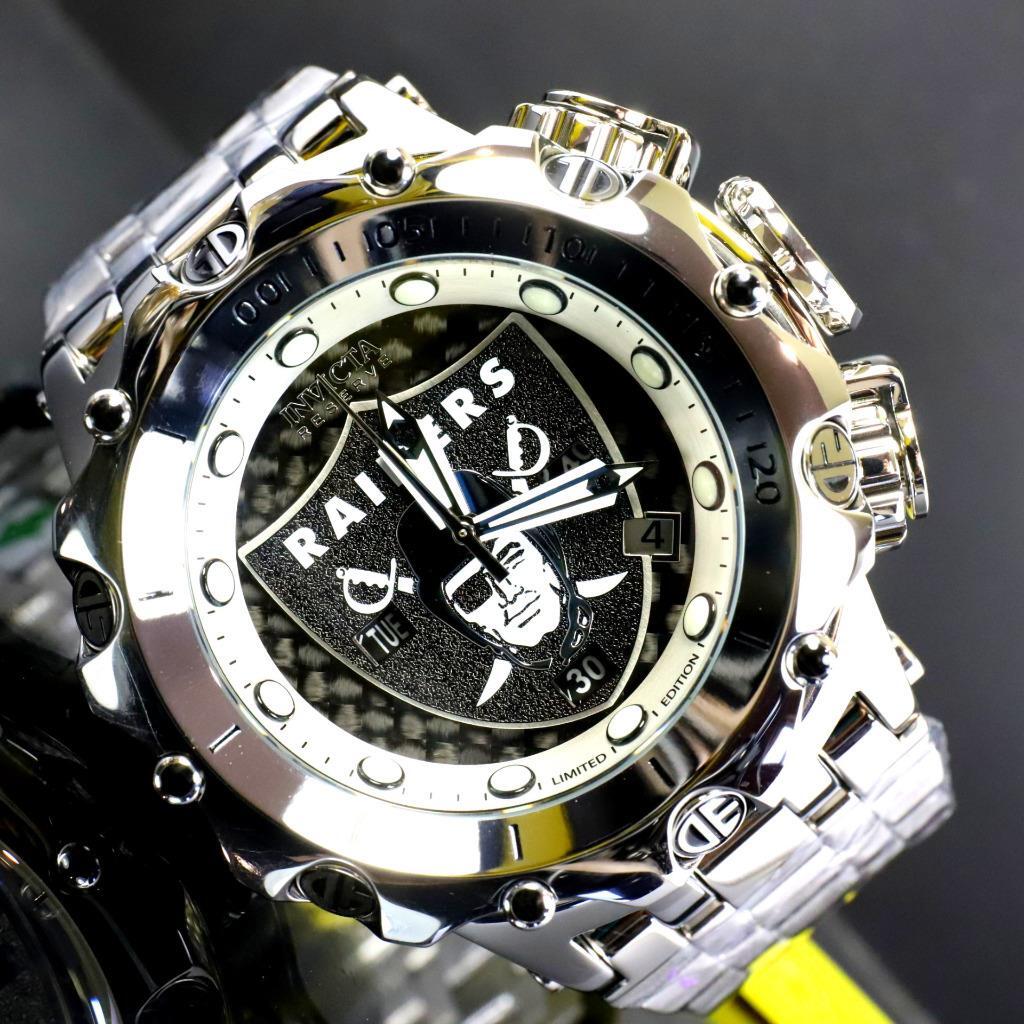 Invicta NFL Reserve Venom Hybrid Fusion Las Vegas Raiders Steel Swiss Watch New