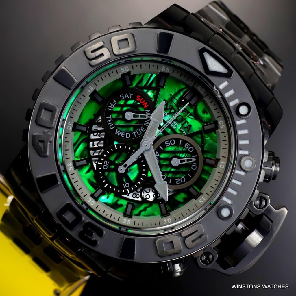 Invicta Sea Hunter Gen II Green Abalone Swiss Mvt 58mm Black Steel Watch New