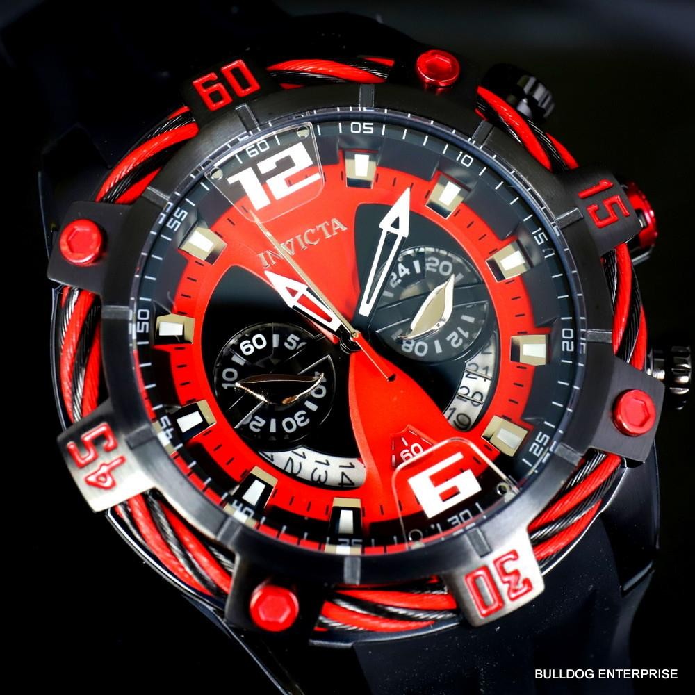 Invicta Bolt Marvel Deadpool Chronograph Red Black Rubber Limited 52mm Watch New