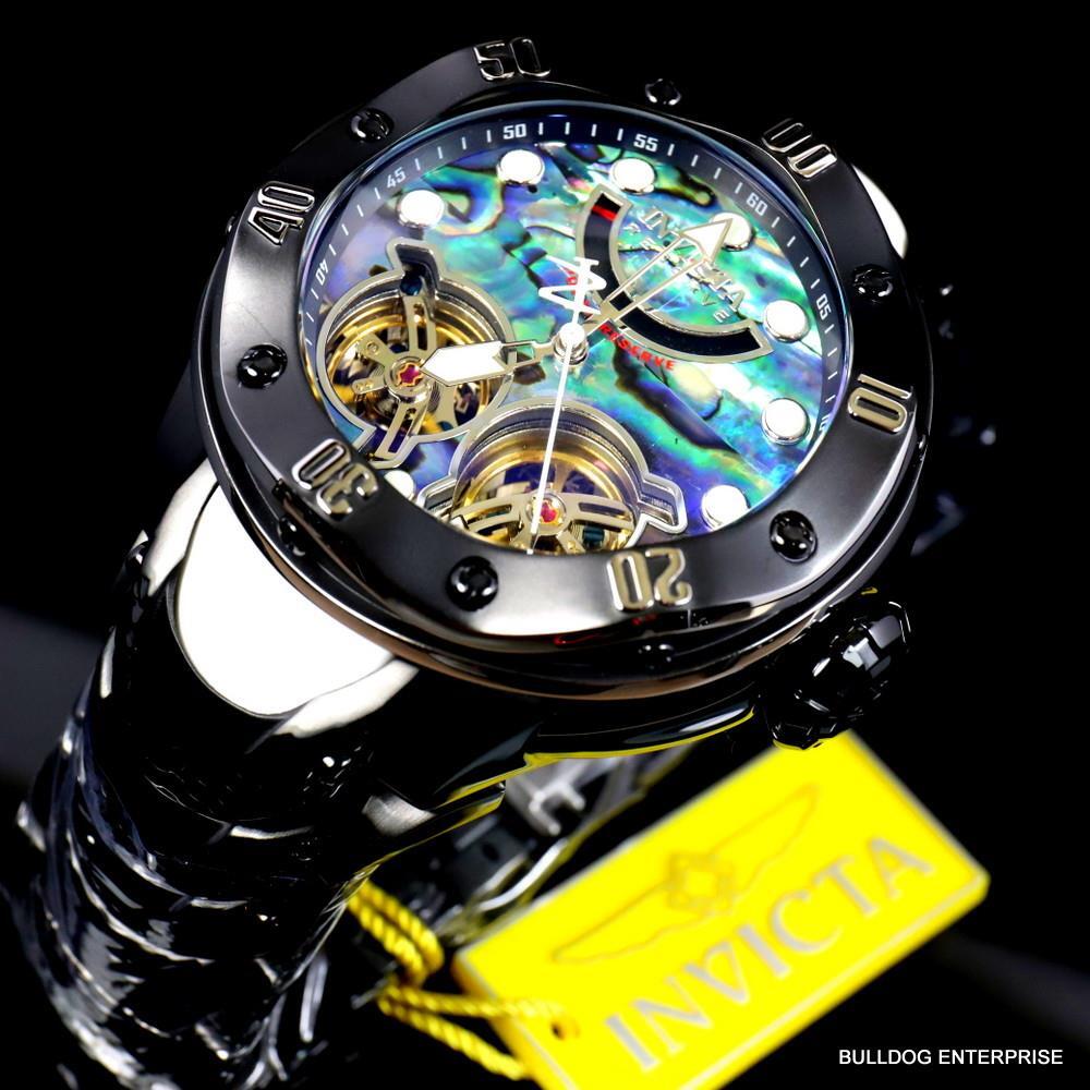 Invicta Reserve Kraken Abalone Double Open Heart Automatic Black Steel Watch New
