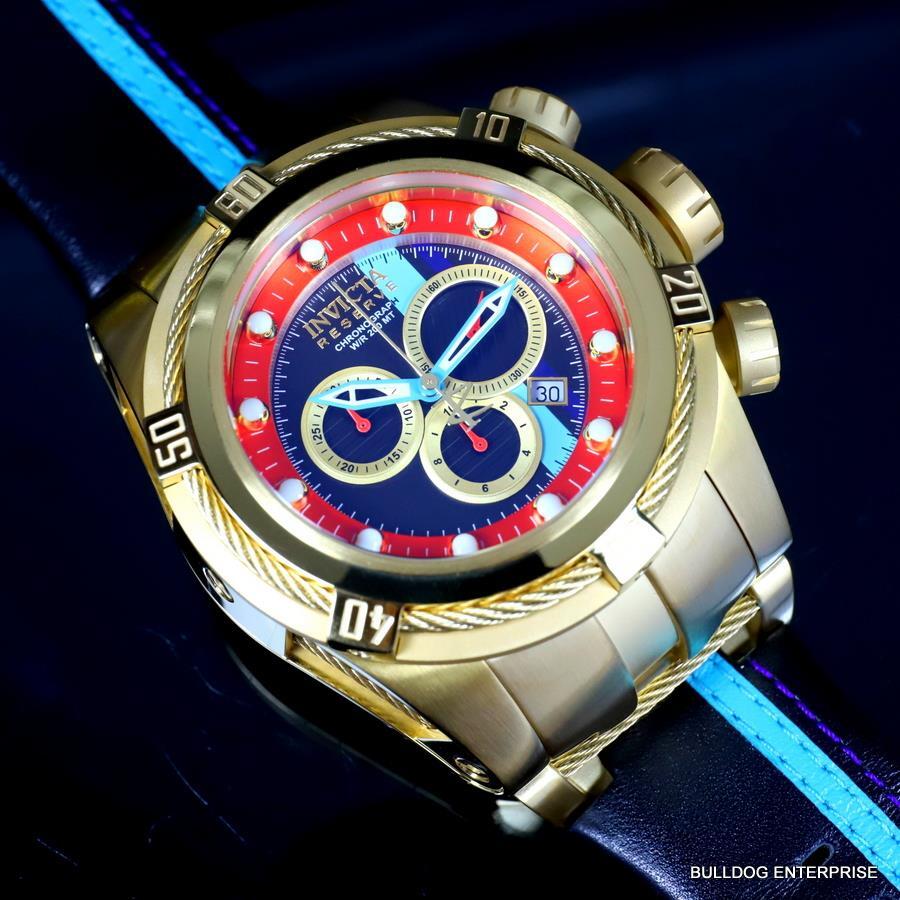 Invicta Reserve Bolt Zeus S1 Racer Leather 52mm Swiss Mvt Gold Plated Watch New