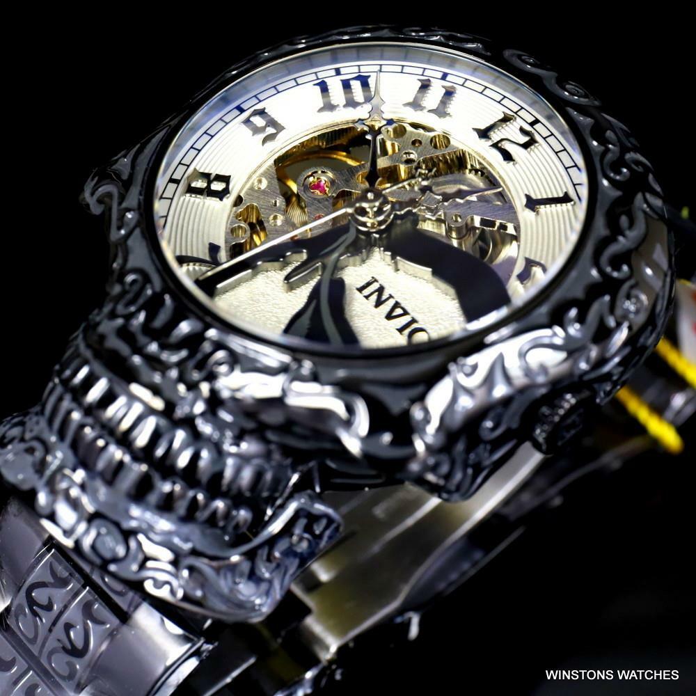 Invicta Artist Skull Automatic Skeletonized Black Stainless Steel 50mm Watch New