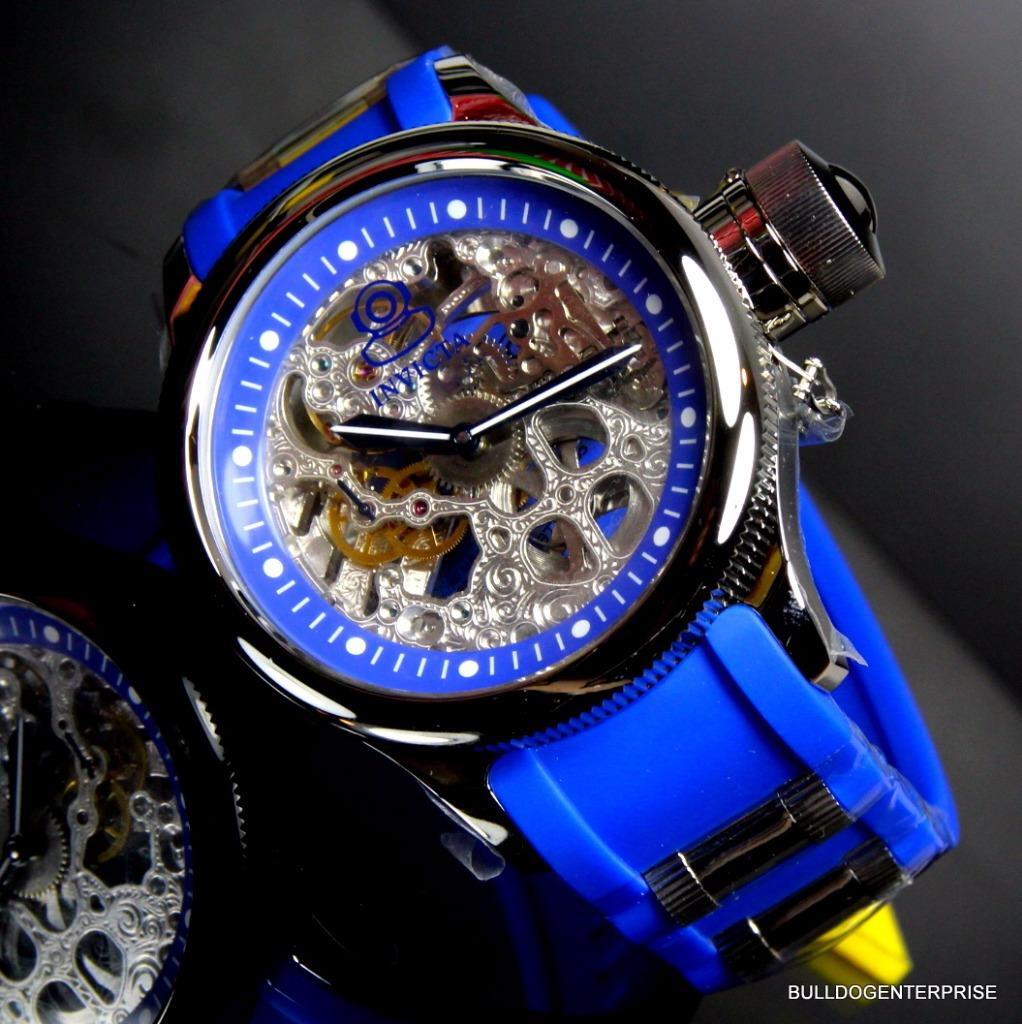 Invicta Russian Diver Skeleton Exhibition Blue 52mm Mechanical Rubber Watch New