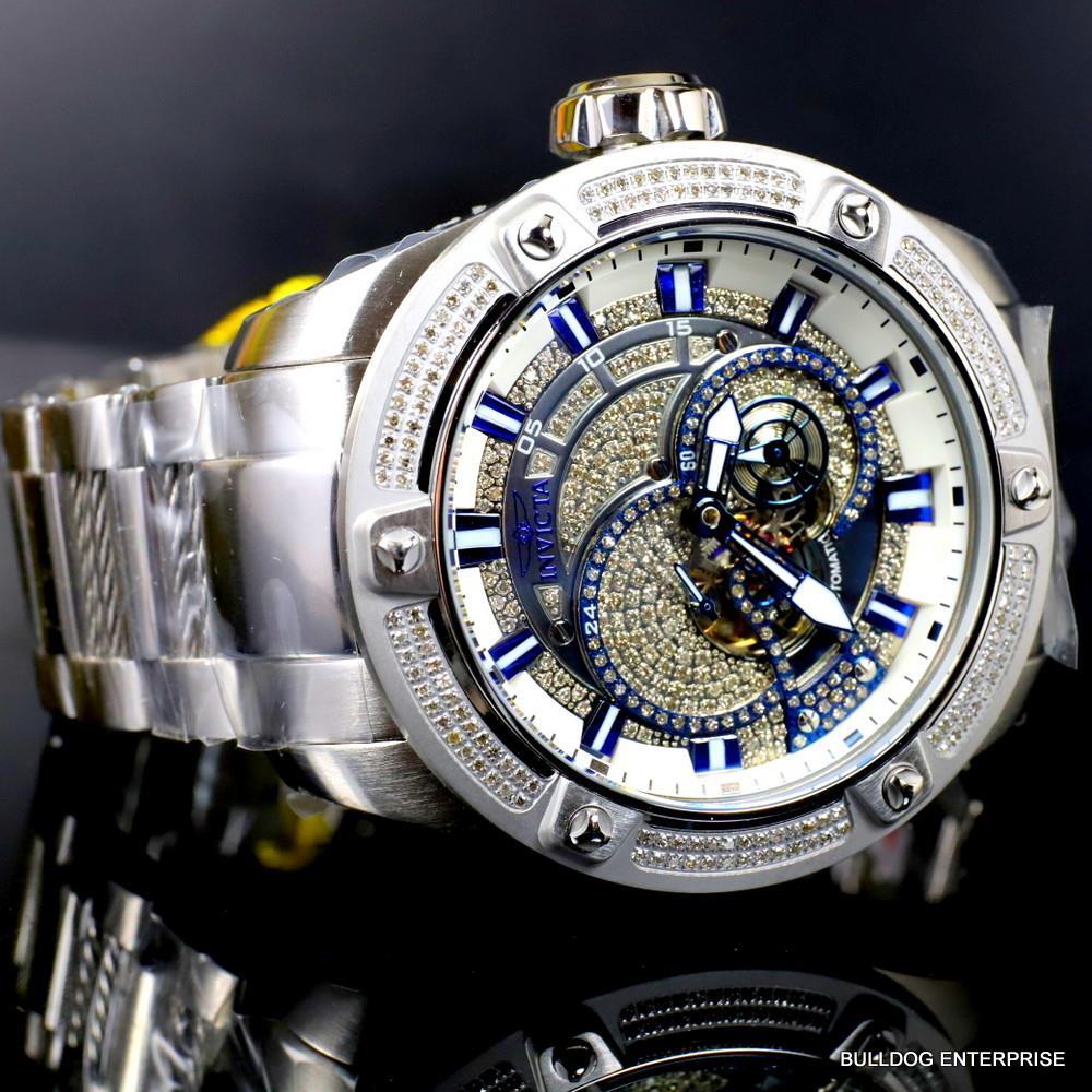 Invicta Bolt Predator 1.8 CTW Diamond Steel Automatic Open Heart 52mm Watch New