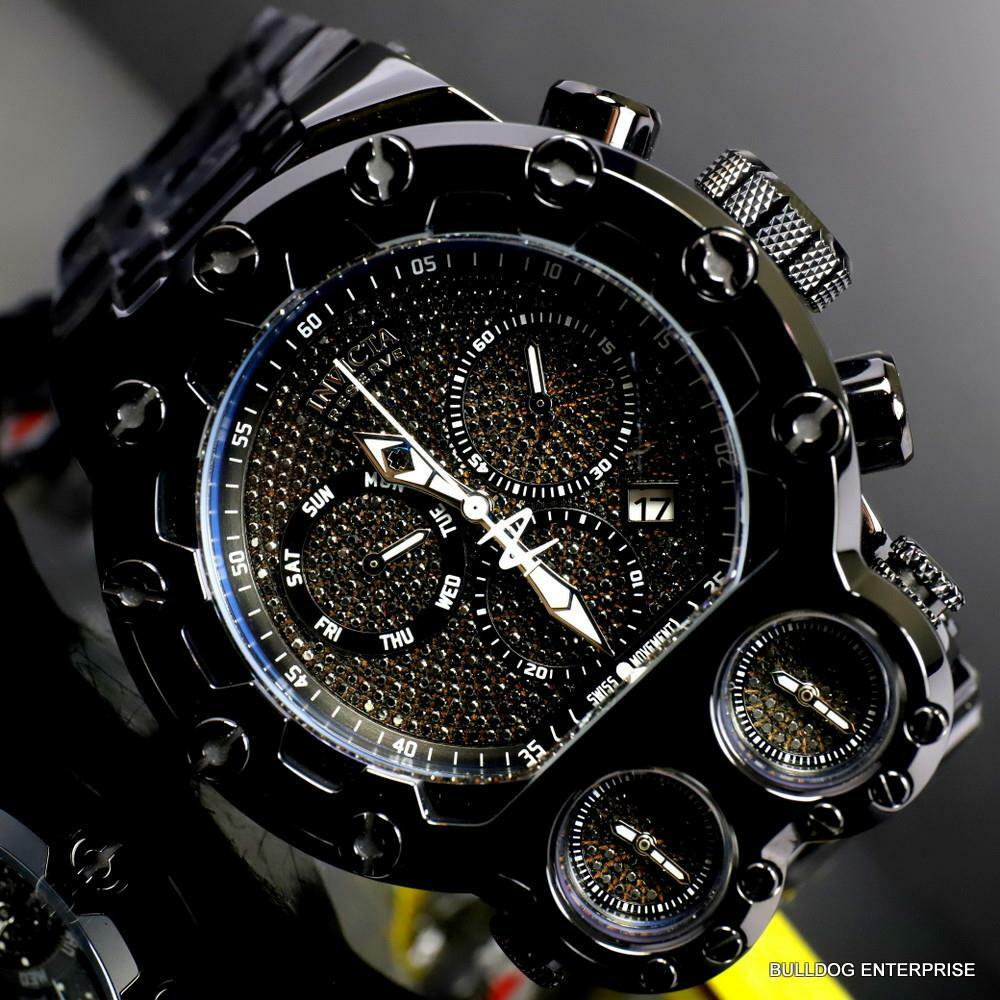 Invicta Bolt Magnum Tria 2.5 CTW Black Diamond Steel Swiss Chrono 52mm Watch New