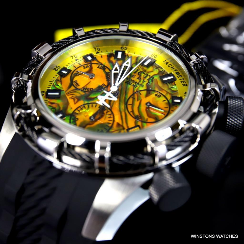 Invicta Reserve Bolt Sport Yellow Abalone Rose Gold Cable 50mm Watch Rubber New