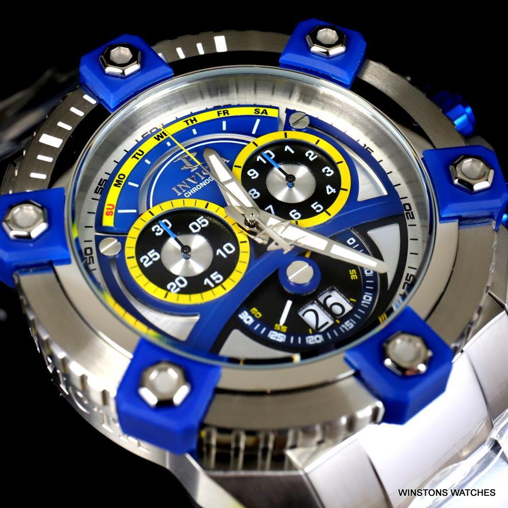 Invicta Reserve Grand Octane 63mm Stainless Steel Swiss Blue Chrono Watch New