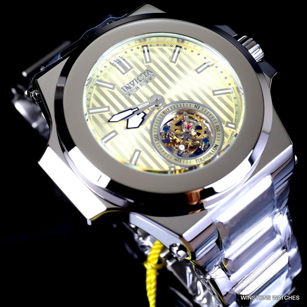 Invicta Reserve Akula Prestige Tourbillon 58mm Champagne Silver Steel Watch New