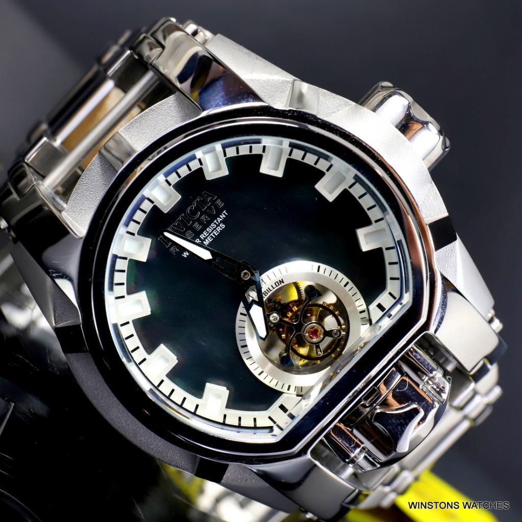 Invicta Reserve Magnum Bolt Zeus Tourbillon Black MOP Steel 52mm Watch New
