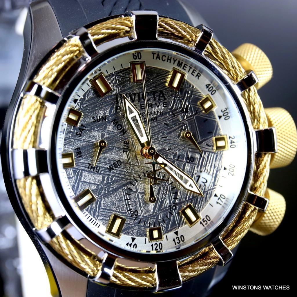 Invicta Reserve Bolt Muonionalusta Meteorite Swiss Mvt Gold Tone 50mm Watch New