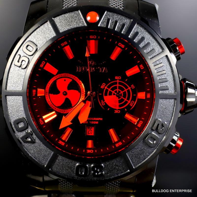 Invicta Coalition Forces Sonar Radar Black Stainless Steel Red 58mm Chrono New