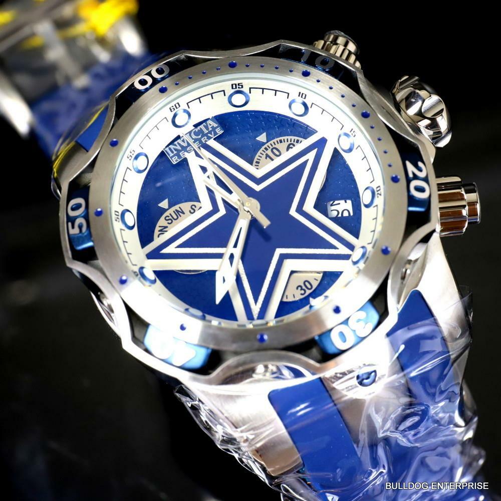Invicta NFL Dallas Cowboys Venom Gen III 52mm Blue Swiss Chronograph Watch New