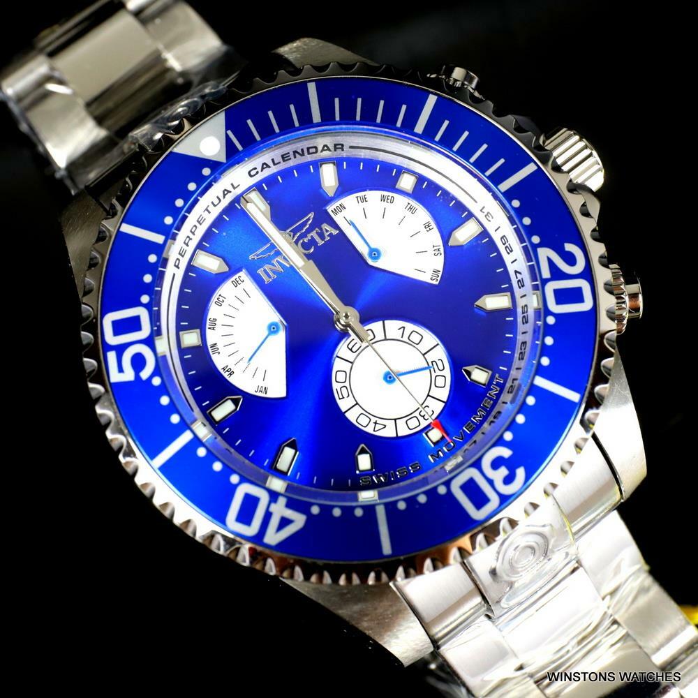 Invicta Grand Diver Master Calendar Stainless Steel Blue 47mm Watch New