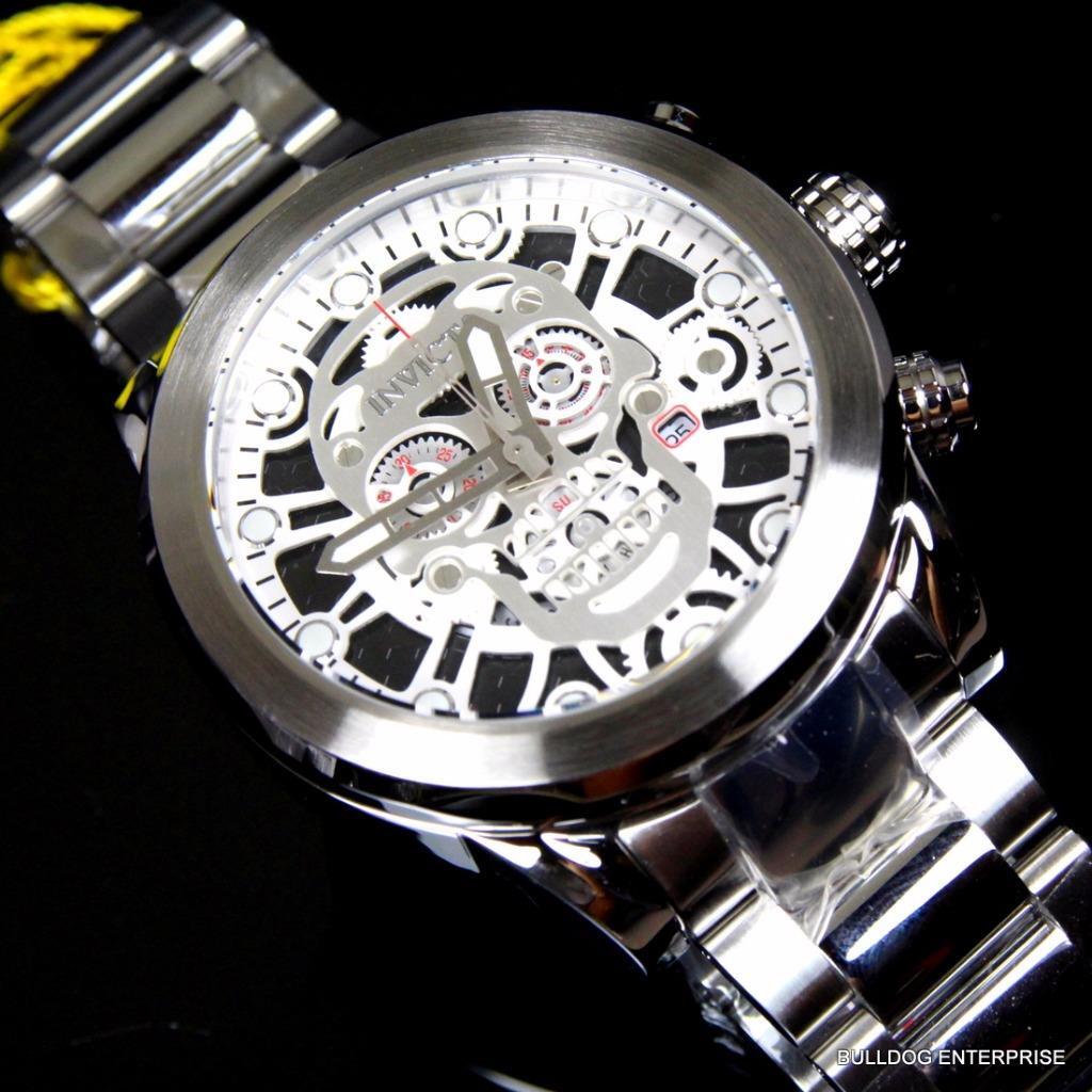 Invicta Corduba Skull Collection Skeletonized Chronograph Steel Silver Watch New