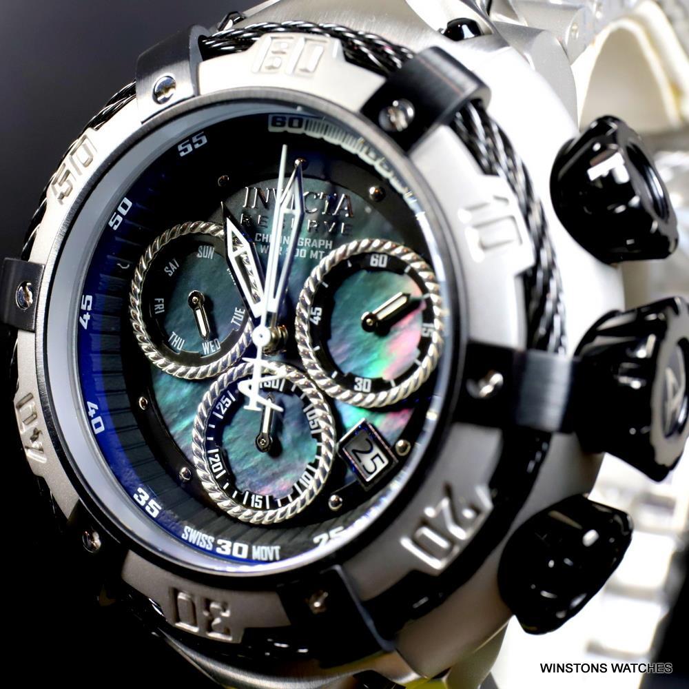 Invicta Reserve Thunderbolt Black MOP Chronograph Steel 56mm Swiss Mvt Watch New
